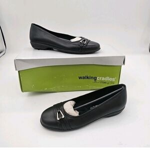Walking Cradles Flynn Black Leather Slip On Ballet Flats Shoes Size 5